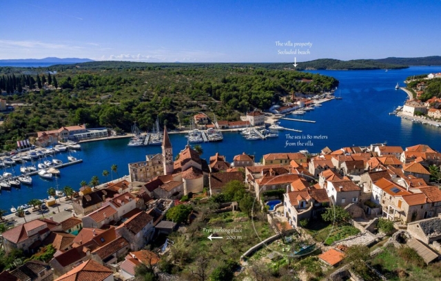 Drone view at Villa Vicina and Milna on the island of Brac
